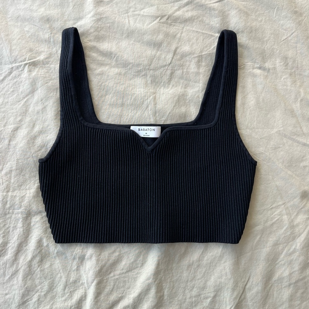 Babaton Black Ribbed Crop Top